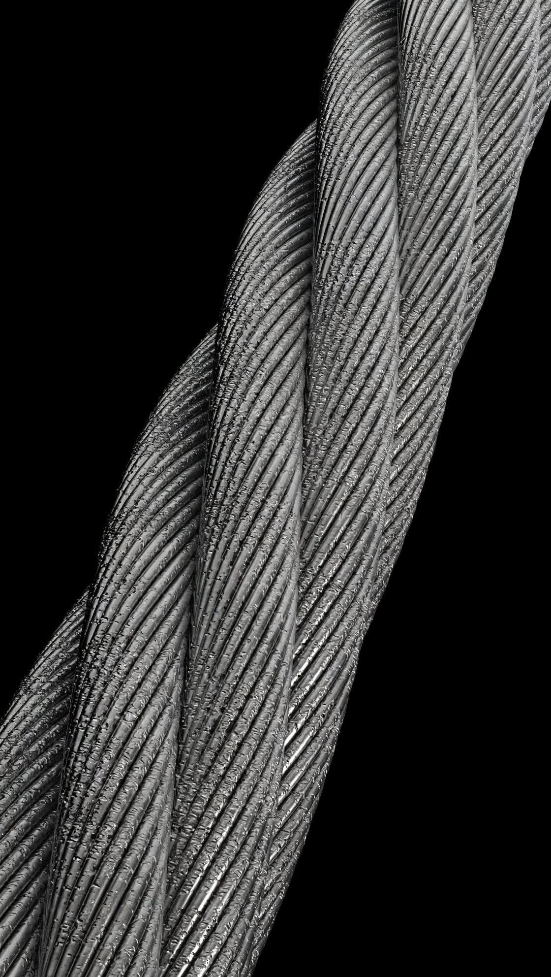 Vertical high-tensile steel wire rope traction and hoist strands